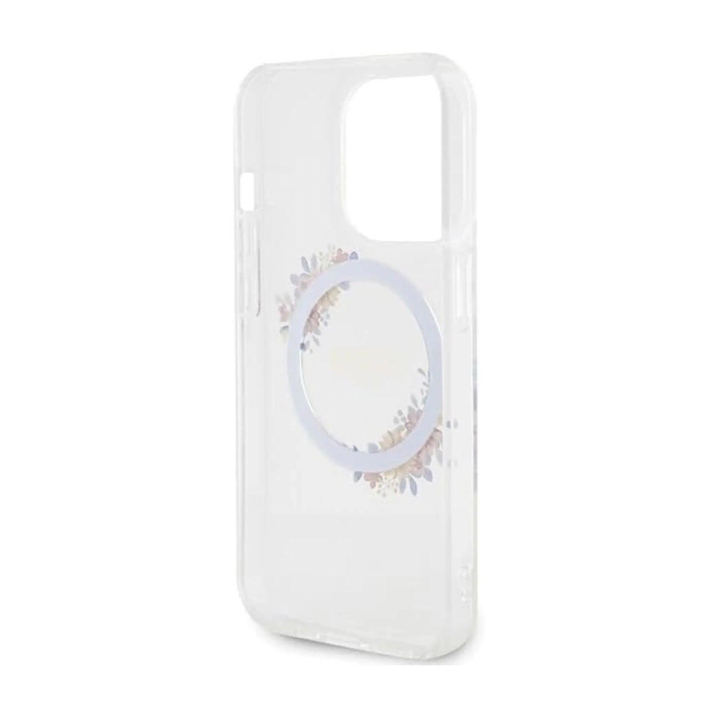Guess IML Flowers Wreath Hülle Transparent für Magsafe – iPhone 15 Pro Max