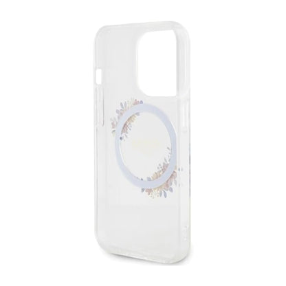 Guess IML Flowers Wreath Hülle Transparent für Magsafe – iPhone 15 Pro Max