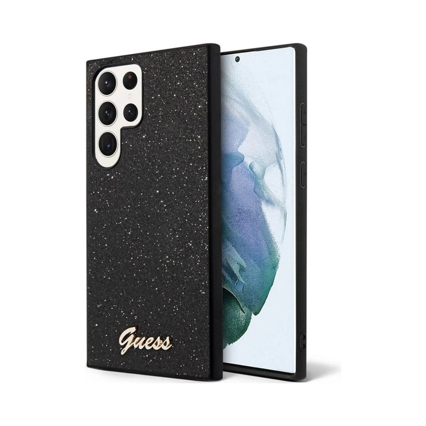 Guess Hülle PC/TPU Glitter Flakes Metal Logo Schwarz – Galaxy S24 Ultra