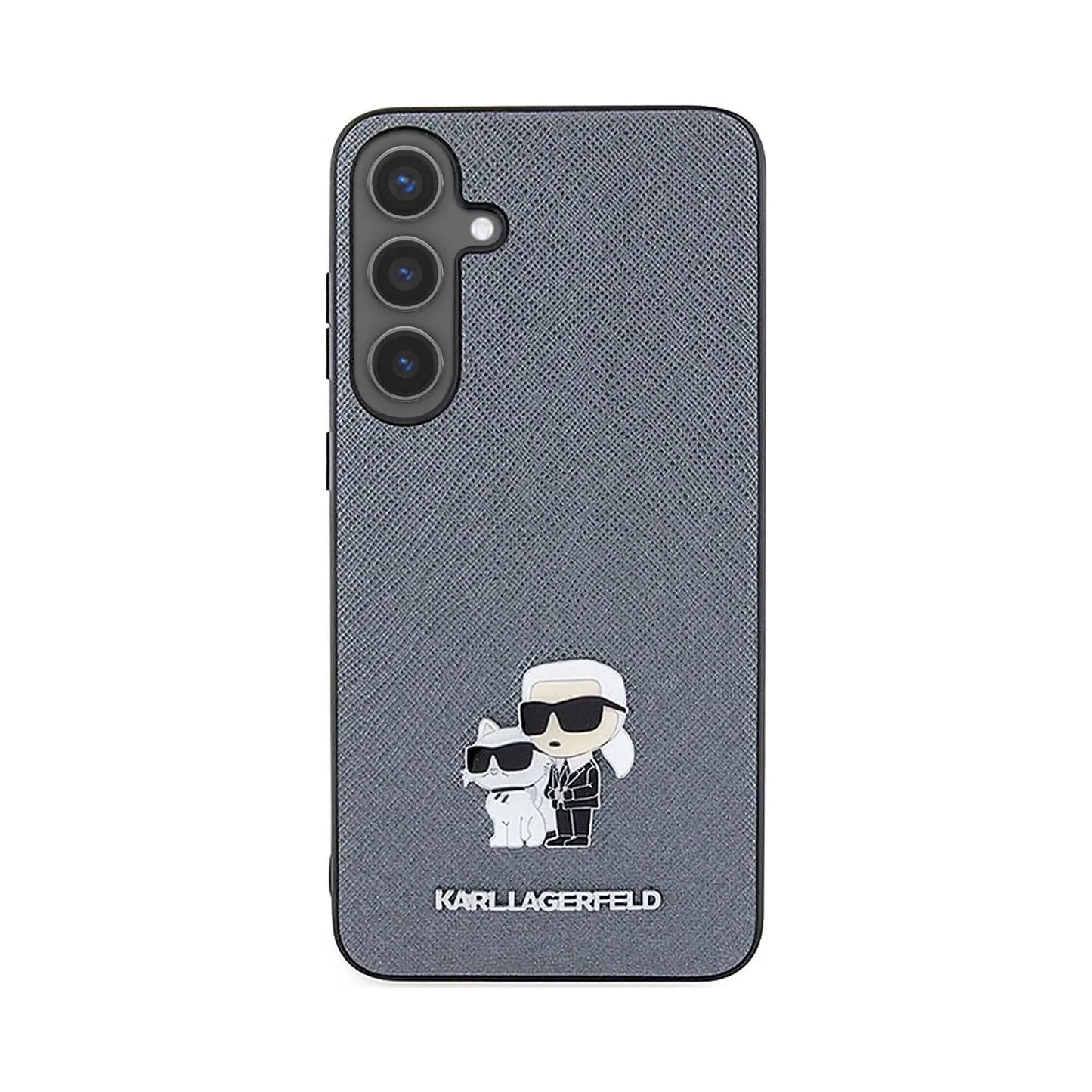 Karl Lagerfeld Saffiano Karl & Choupette Metall Pin Case, Grau - Samsung Galaxy S24