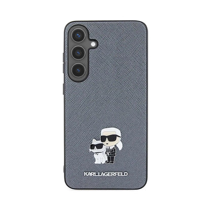 Karl Lagerfeld Saffiano Karl & Choupette Metall Pin Case, Grau - Samsung Galaxy S24