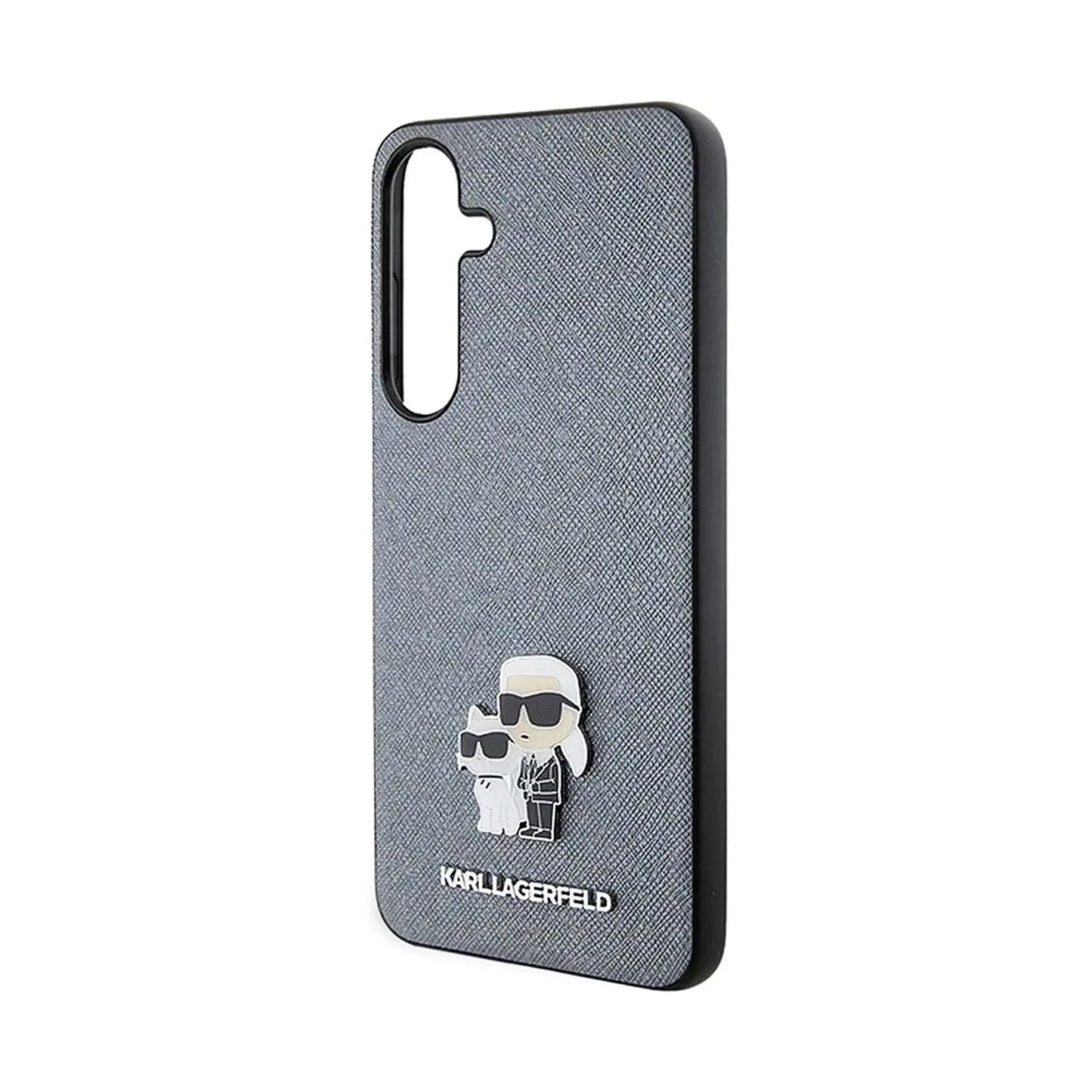 Karl Lagerfeld Saffiano Karl & Choupette Metall Pin Case, Grau - Samsung Galaxy S24