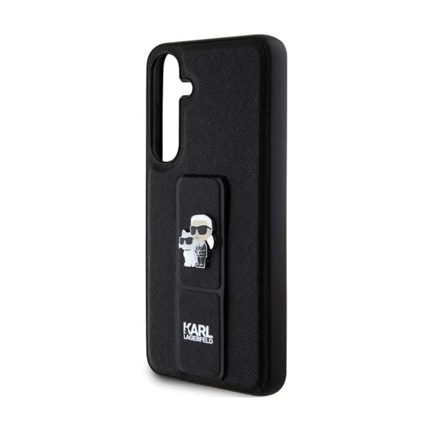 Karl Lagerfeld Hülle Gripstand Saffiano Karl & Choupette Pins Schwarz – Galaxy S24+