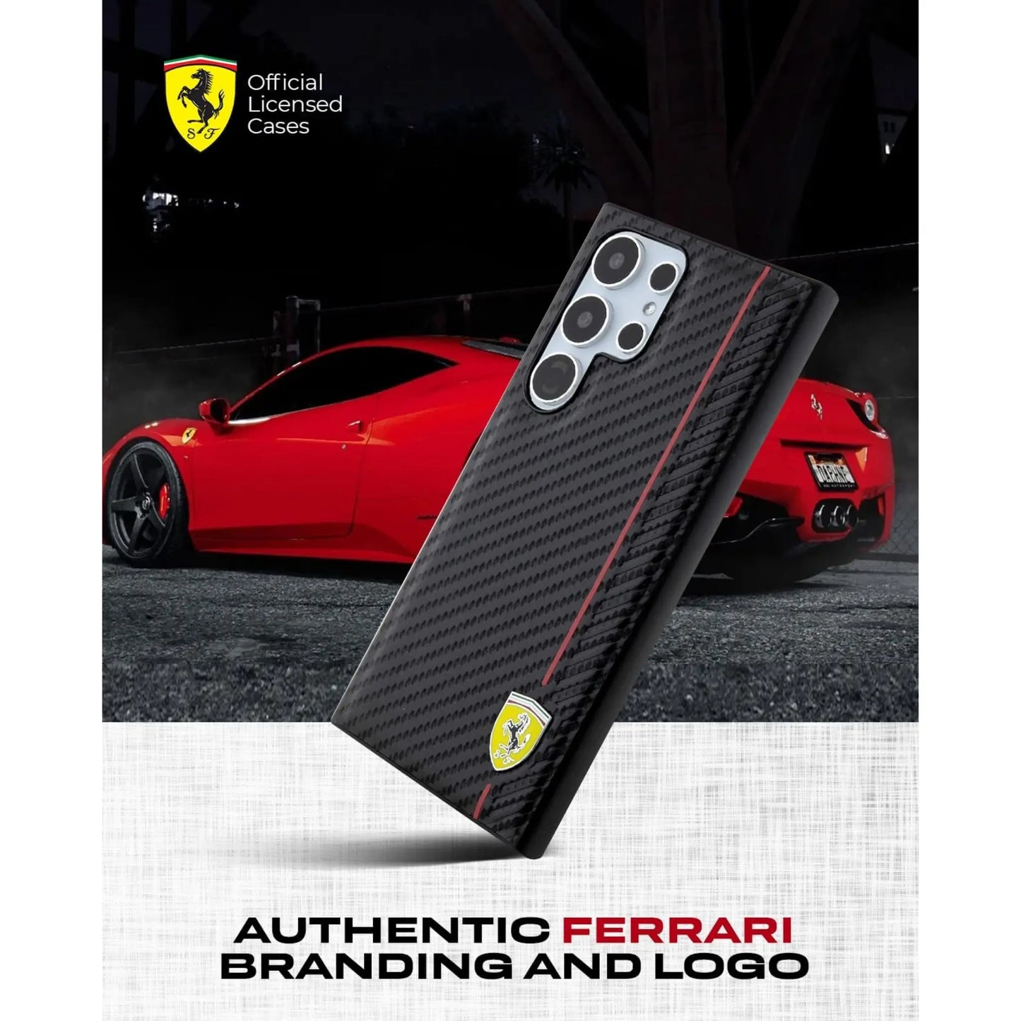 Ferrari Hülle FEHCS24LN3DUR Carbon Printed Line Schwarz – Galaxy S24 Ultra