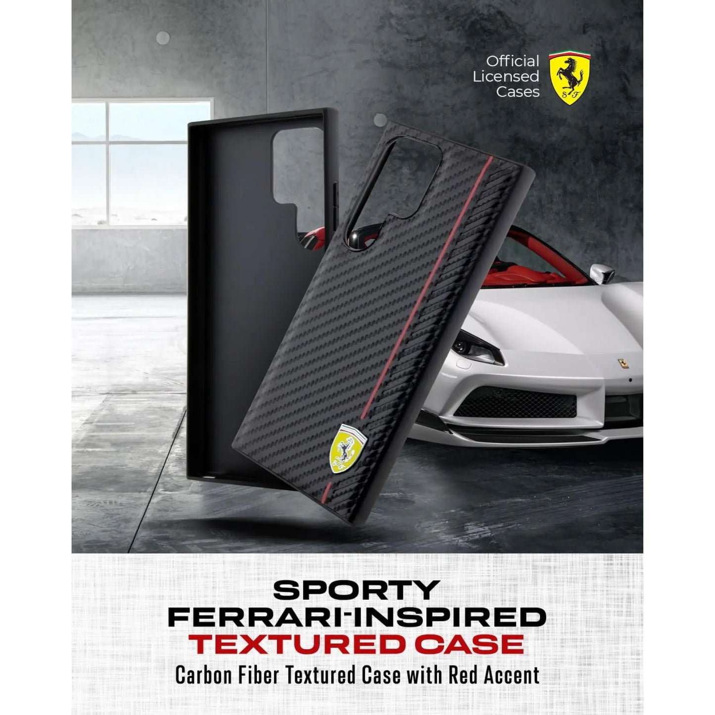 Ferrari Hülle FEHCS24LN3DUR Carbon Printed Line Schwarz – Galaxy S24 Ultra