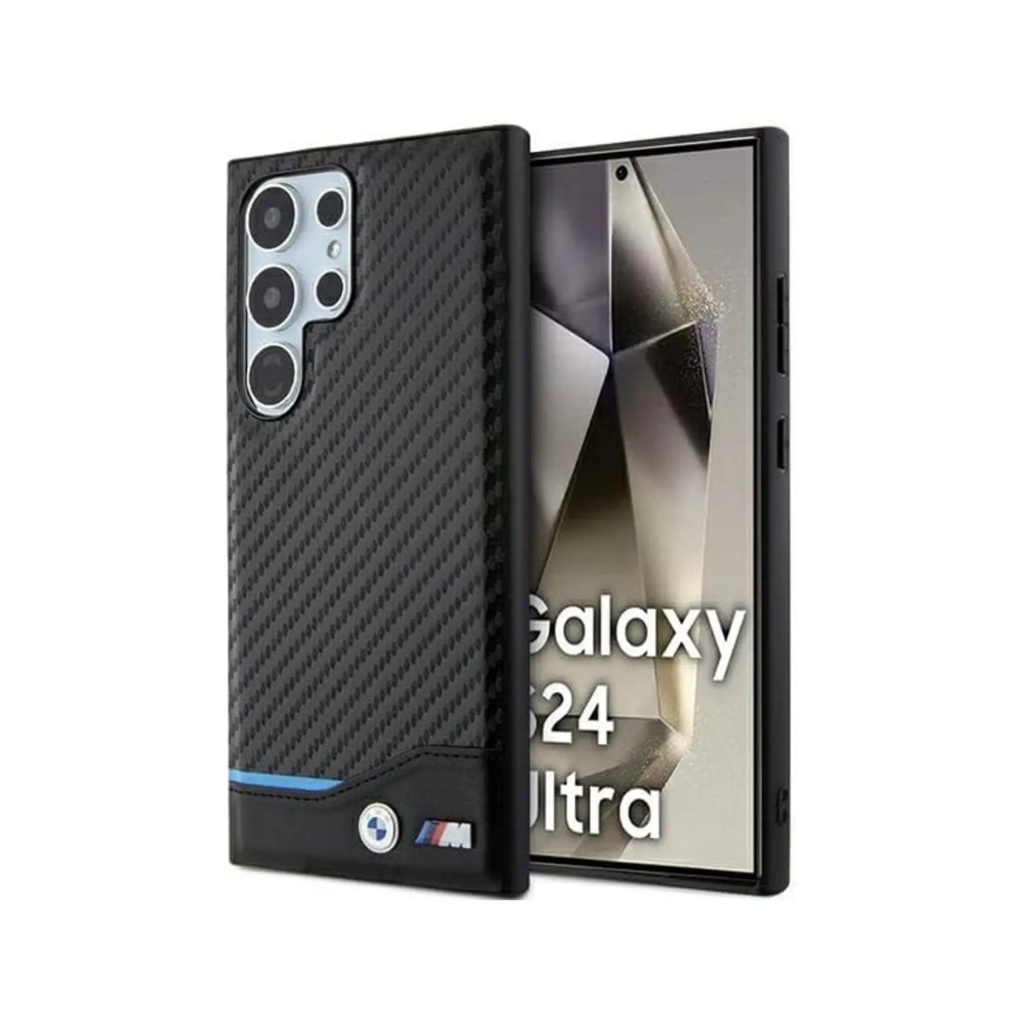 BMW Leder Carbon Blue Line Case, Schwarz - Samsung Galaxy S24 Ultra