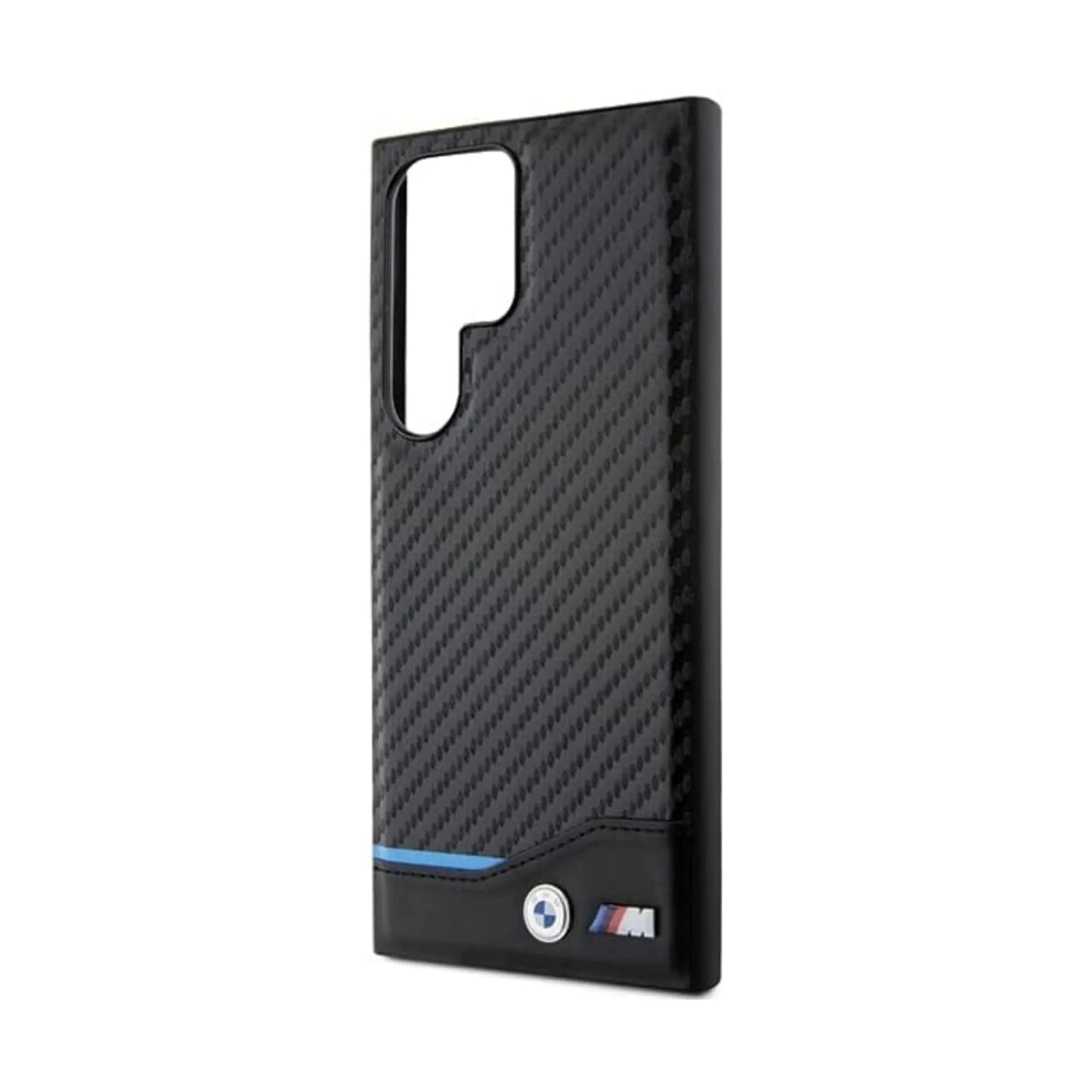 BMW Leder Carbon Blue Line Case, Schwarz - Samsung Galaxy S24 Ultra