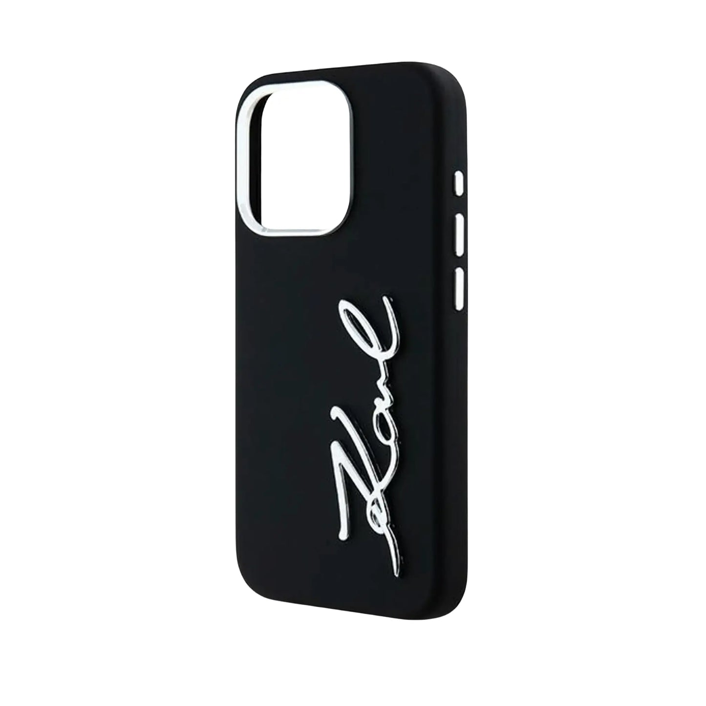 Karl Lagerfeld KLHCP15LSCMSMVK Silicone Metal Script Logo Case, Schwarz – iPhone 15 Pro