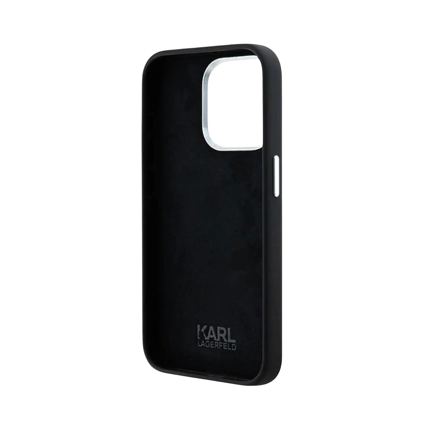 Karl Lagerfeld KLHCP15LSCMSMVK Silicone Metal Script Logo Case, Schwarz – iPhone 15 Pro