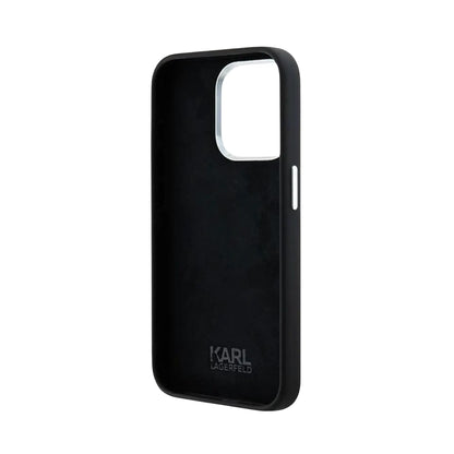 Karl Lagerfeld KLHCP15LSCMSMVK Silicone Metal Script Logo Case, Schwarz – iPhone 15 Pro