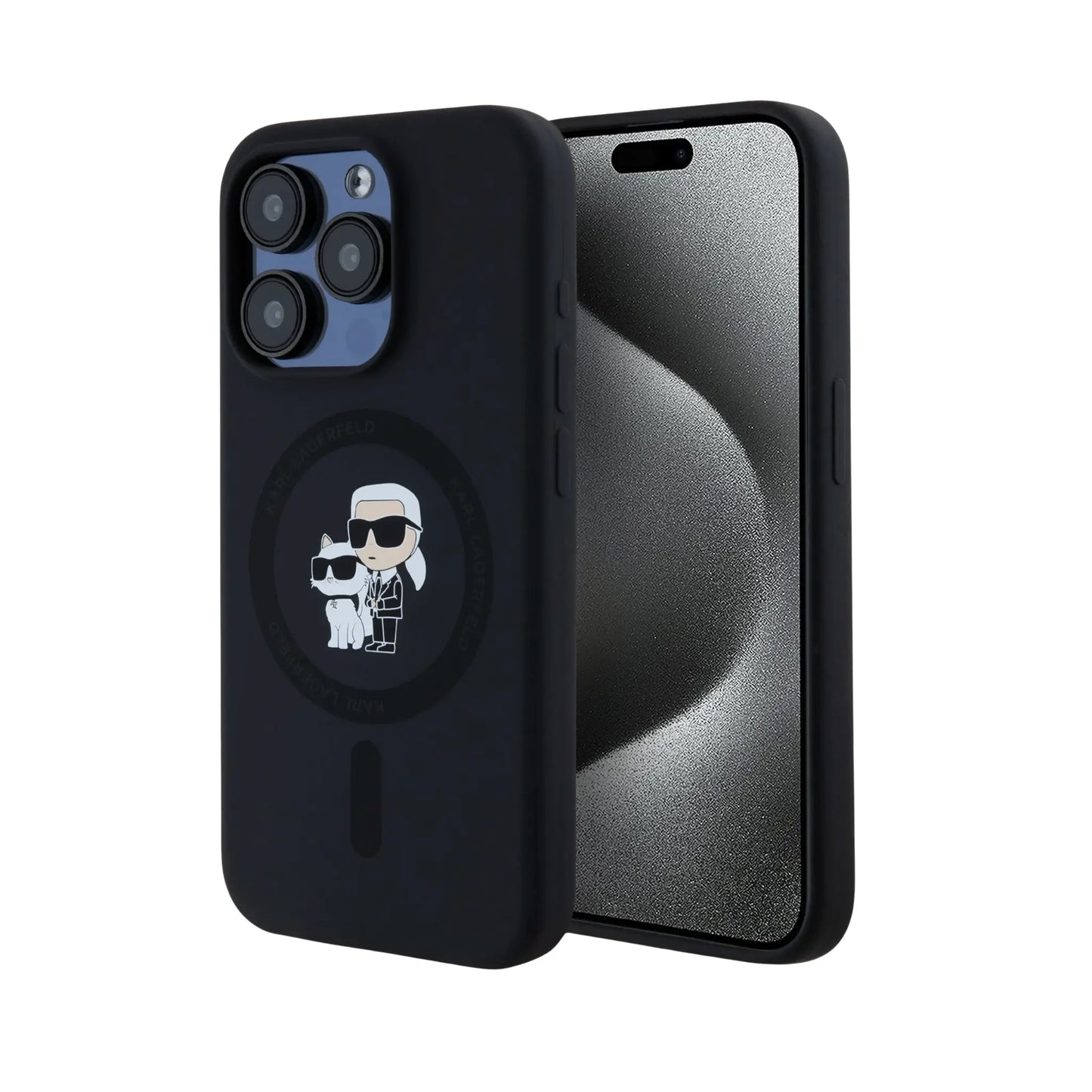 Karl Lagerfeld KLHMP15LSCMKCRHK Silicone Karl & Choupette Case, Black – iPhone 15 Pro