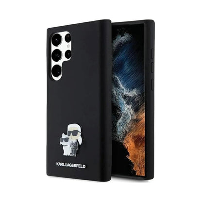 Karl Lagerfeld Silicone Karl & Choupette Metal Pin Case, Schwarz – Galaxy S24 Ultra