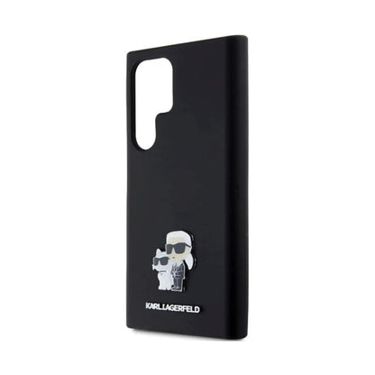 Karl Lagerfeld Silicone Karl & Choupette Metal Pin Case, Schwarz – Galaxy S24 Ultra