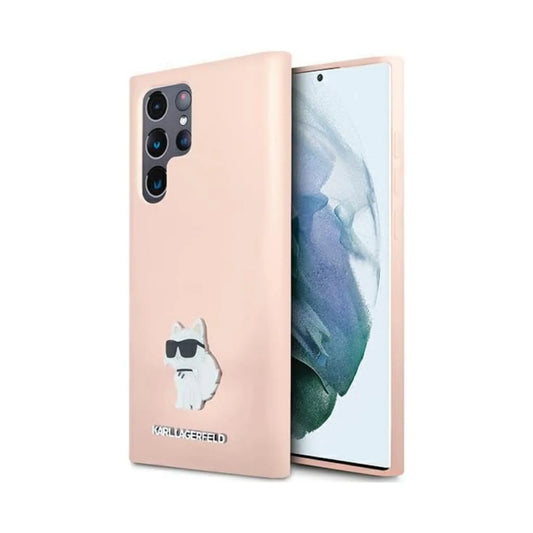 Karl Lagerfeld Hülle Silicone Choupette Metal Pin Rosa – Galaxy S24 Ultra