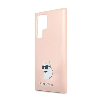 Karl Lagerfeld Hülle Silicone Choupette Metal Pin Rosa – Galaxy S24 Ultra