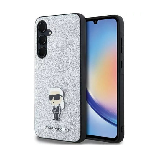 Karl Lagerfeld Hülle Fixed Glitter Choupette Logo Metal Pin Silber – Galaxy A55 5G