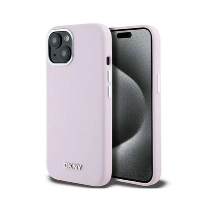 DKNY Hülle Liquid Silicone Small Metal Logo MagSafe Pink – iPhone 13/14/15