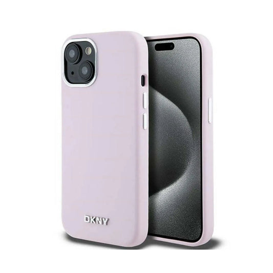 DKNY Hülle Liquid Silicone Small Metal Logo MagSafe Pink – iPhone 13/14/15