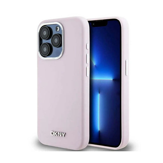 DKNY Hülle Liquid Silicone Small Metal Logo MagSafe Pink – iPhone 15 Pro