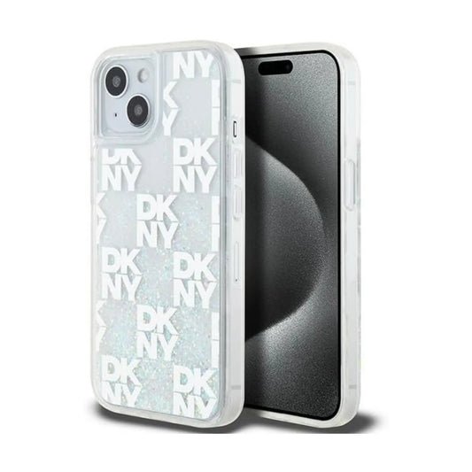 DKNY Hülle Liquid Glitter Multilogo Weiß – iPhone 13/14/15