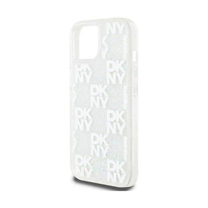 DKNY Hülle Liquid Glitter Multilogo Weiß – iPhone 13/14/15