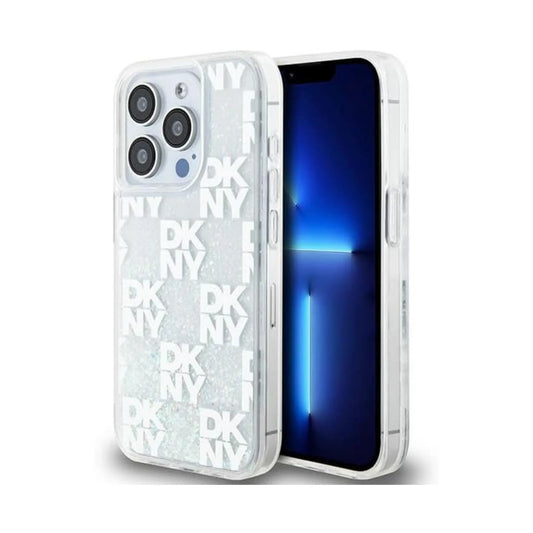 DKNY Hülle Liquid Glitter Multilogo Weiß – iPhone 15 Pro