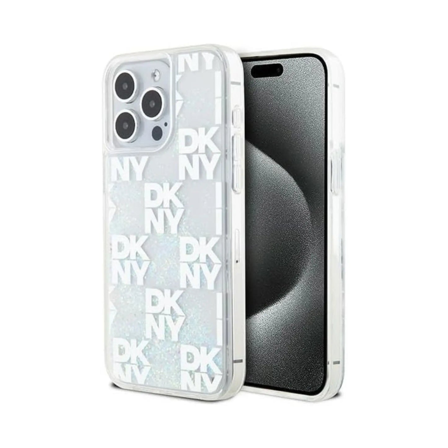 DKNY Hülle Liquid Glitter Multilogo Weiß – iPhone 15 Pro Max