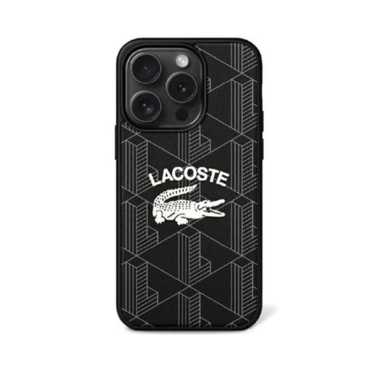Lacoste Hülle Vintage-Logo Monogram MagSafe Schwarz – iPhone 15 Pro