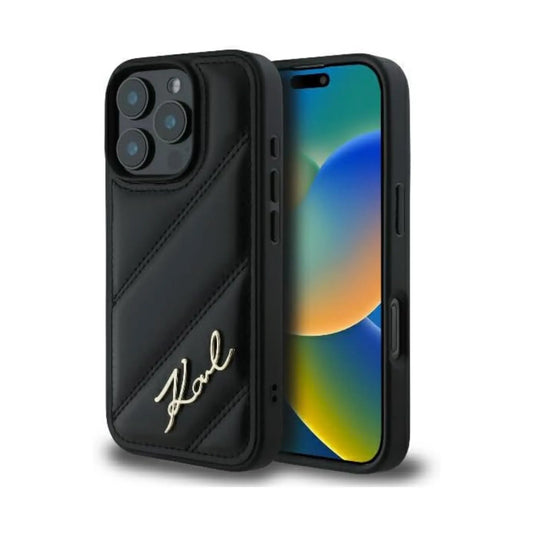 Karl Lagerfeld Quilted Signature Hülle Schwarz – iPhone 16 Pro