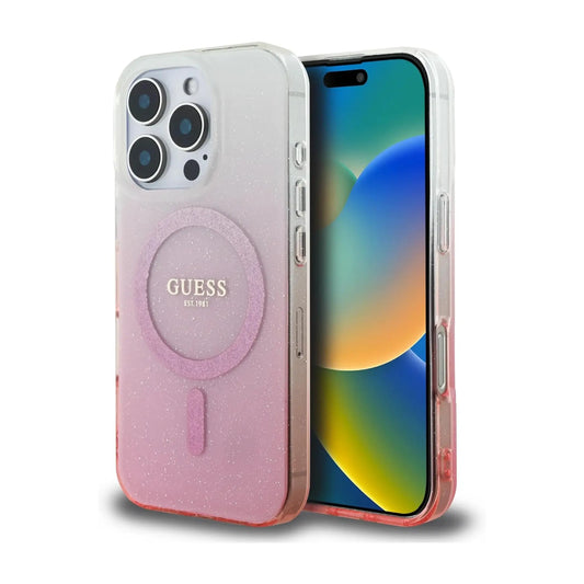 Guess IML Glitter Gradient Hülle Pink für Magsafe – iPhone 16 Pro