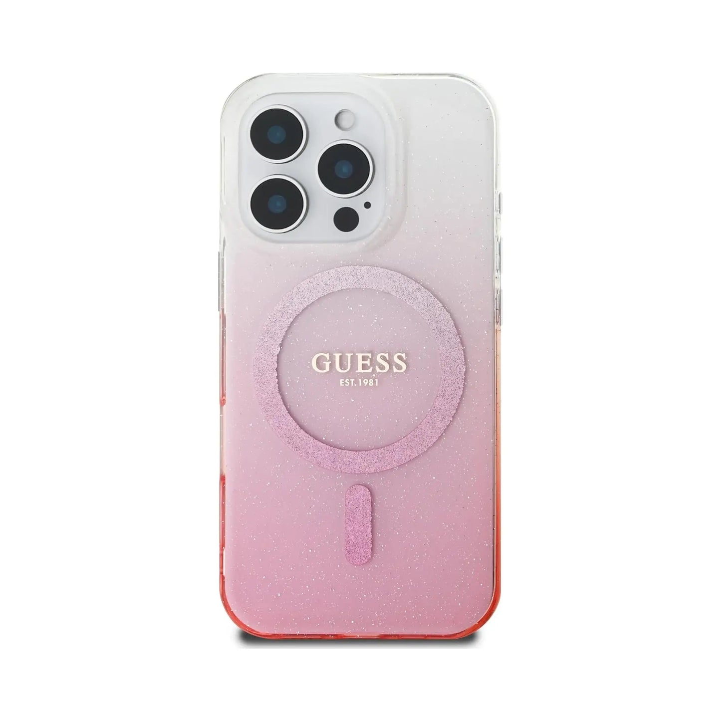 Guess IML Glitter Gradient Hülle Pink für Magsafe – iPhone 16 Pro