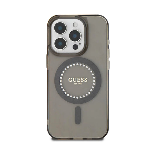 Guess IML Rhinestones Hülle mit MagSafe – iPhone 16 Pro Max, Schwarz