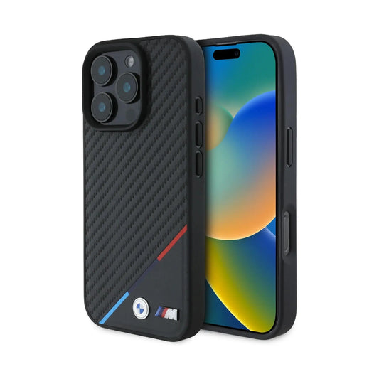 BMW Hülle BMHMP16L23PUDTK M Carbon Tricolor Line Schwarz für Magsafe – iPhone 16 Pro