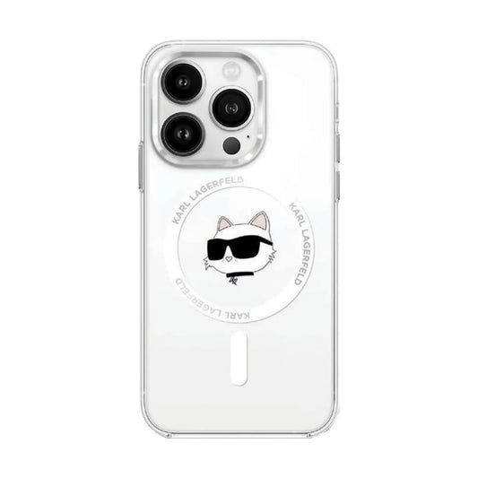 Karl Lagerfeld IML Metal Choupette Head Hülle Weiß für Magsafe – iPhone 16 Pro