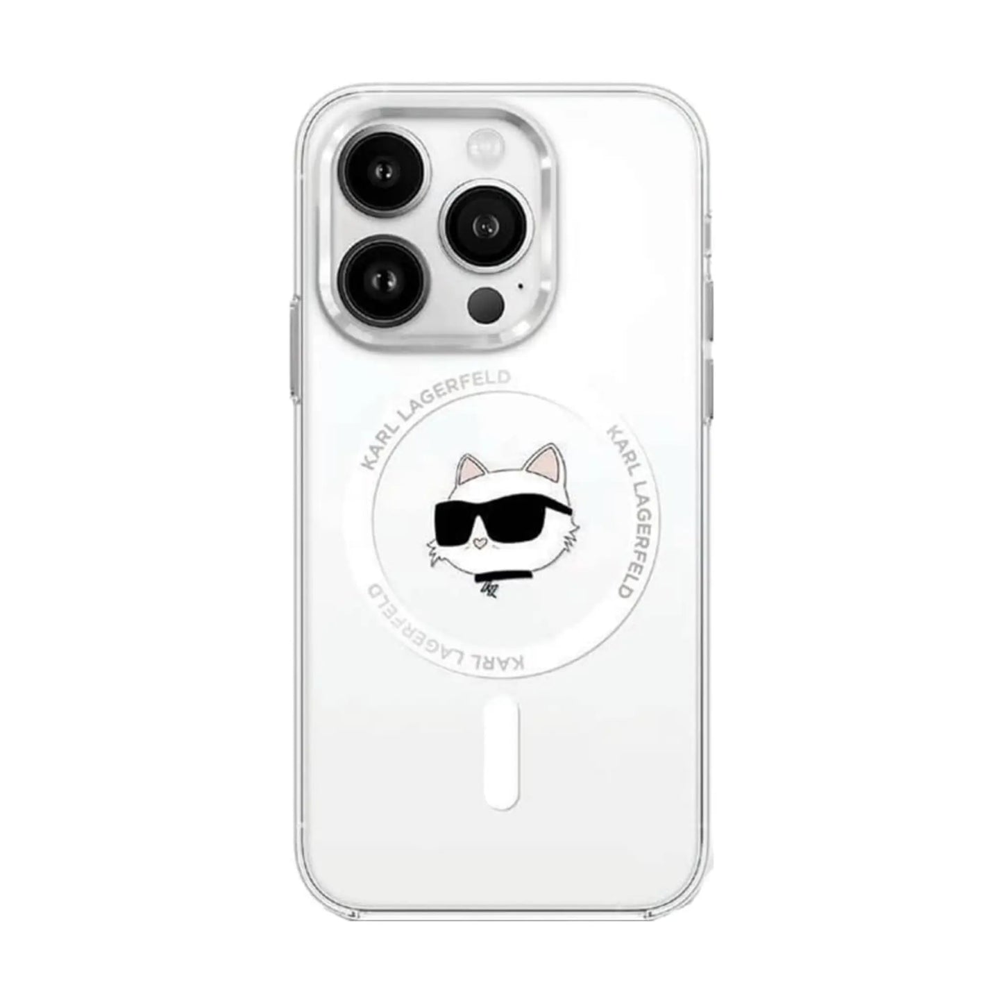 Karl Lagerfeld IML Metal Choupette Head Hülle mit MagSafe – iPhone 16 Pro Max, Weiß