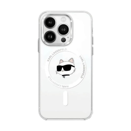 Karl Lagerfeld IML Metal Choupette Head Hülle mit MagSafe – iPhone 16 Pro Max, Weiß