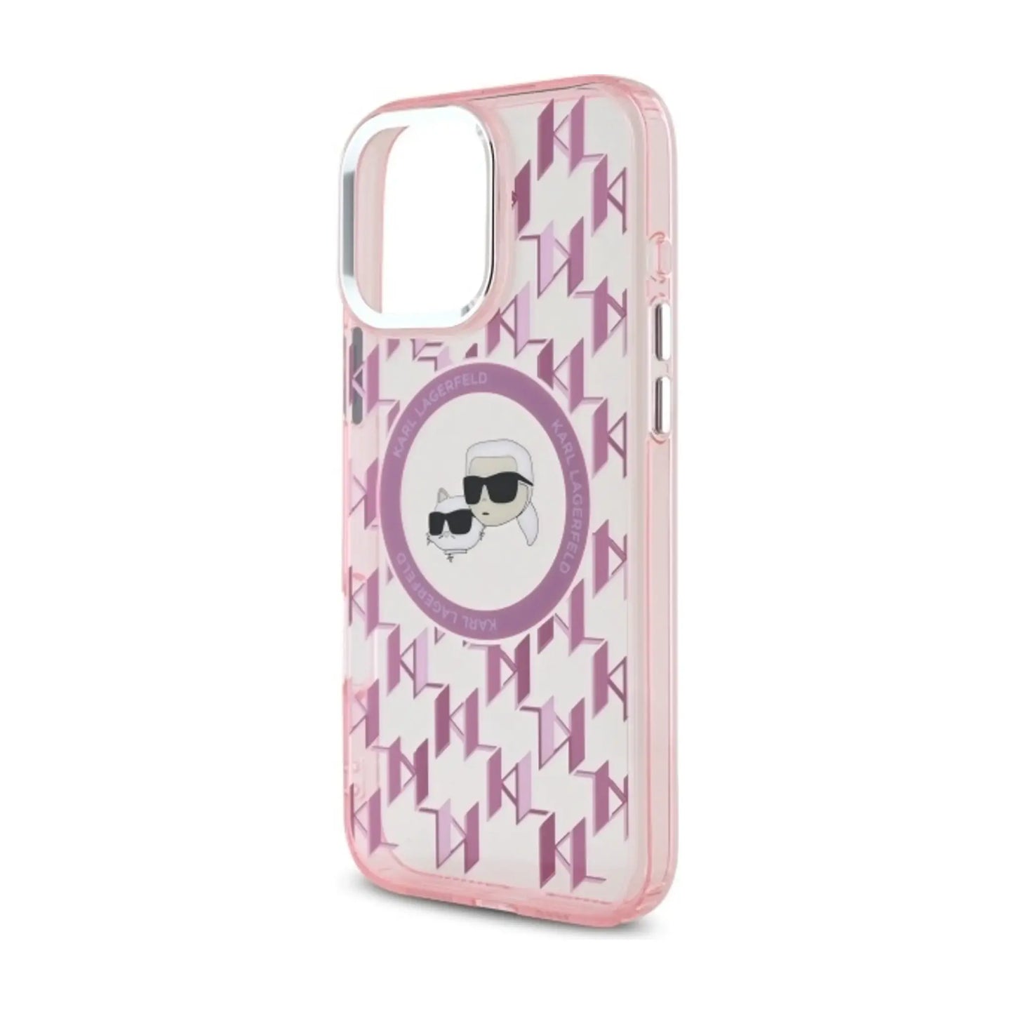 Karl Lagerfeld Hülle IML Monogramm Karl & Choupette Head MagSafe Pink - iPhone 16 Pro Max