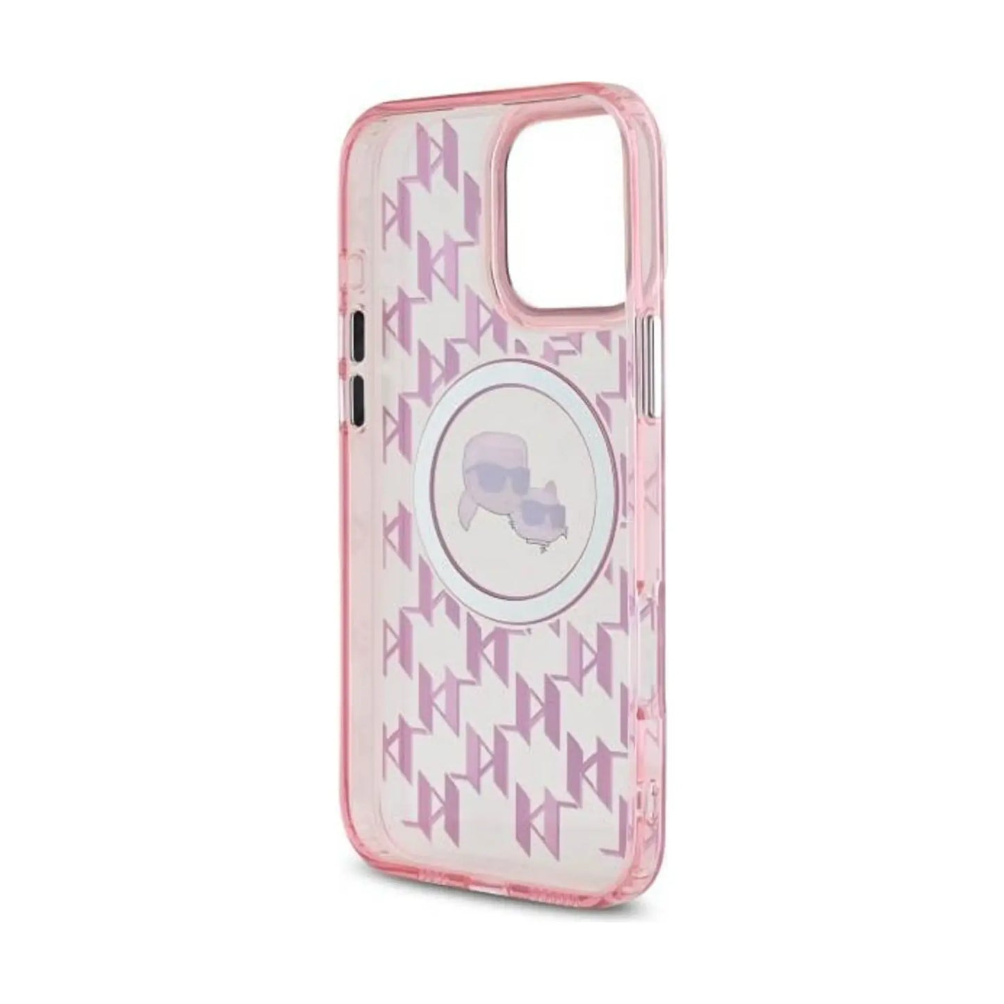 Karl Lagerfeld Hülle IML Monogramm Karl & Choupette Head MagSafe Pink - iPhone 16 Pro Max