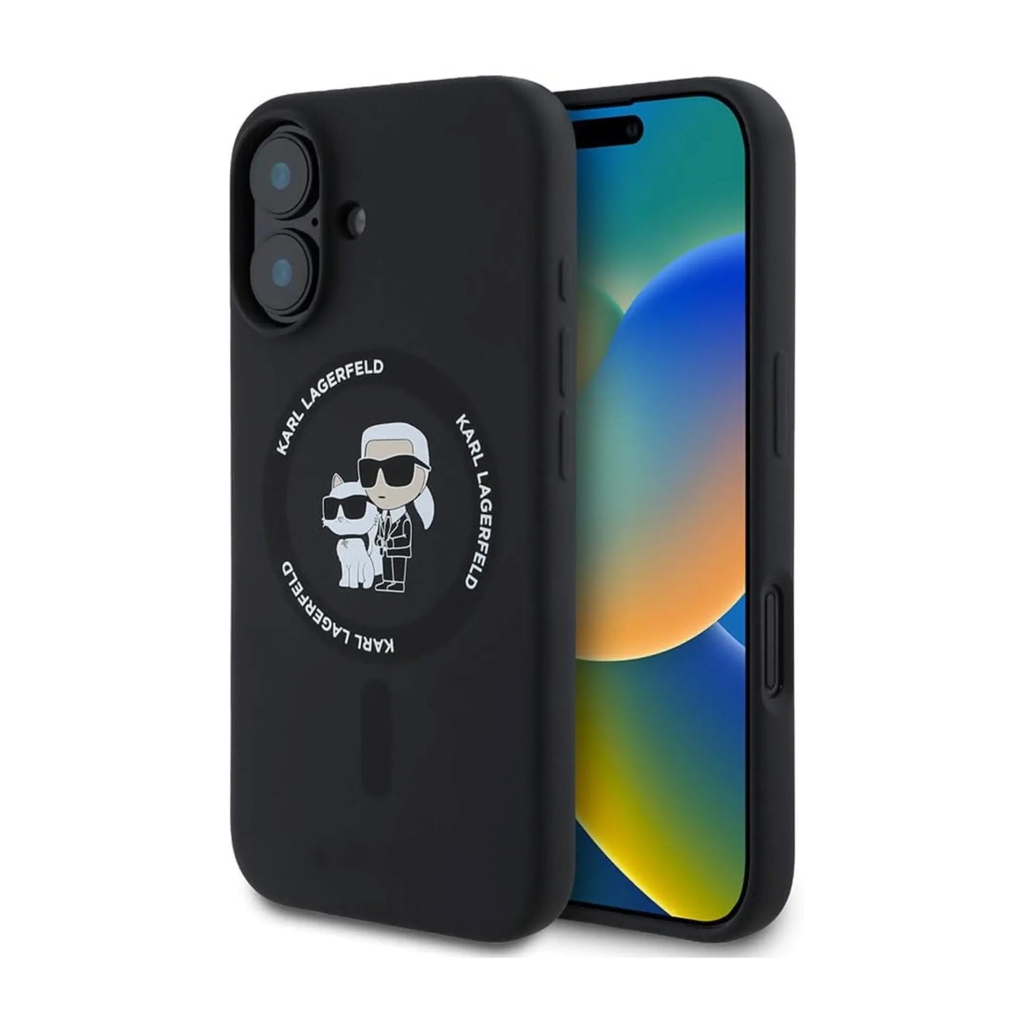 Karl Lagerfeld Karl&Choupette Silikonhülle Ring Schwarz für Magsafe – iPhone 16