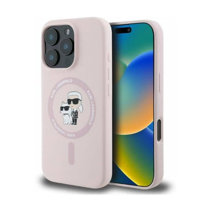 Karl Lagerfeld Hülle Silicone Karl & Choupette Heads Ring Rosa – iPhone 16 Pro Max