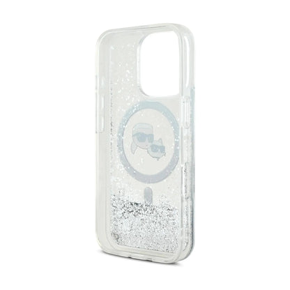 Karl Lagerfeld Hülle Liquid Glitter Karl & Choupette Kopf Transparent – iPhone 16 Pro