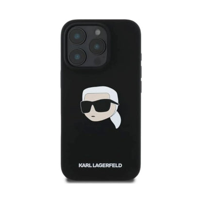 Karl Lagerfeld Karl Head Silikonhülle Schwarz für Magsafe – iPhone 16 Pro