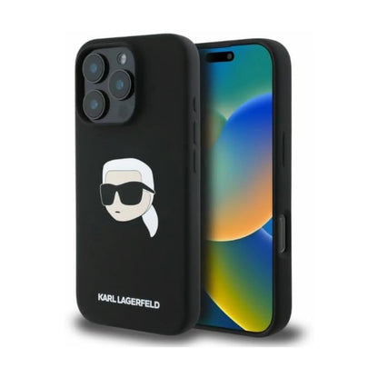 Karl Lagerfeld Karl Head Silikonhülle Schwarz für Magsafe – iPhone 16 Pro Max