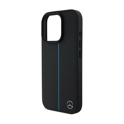 Mercedes Handyhülle MEHMP16L23RURBK MB Blue Line Leder Schwarz für Magsafe – iPhone 16 Pro