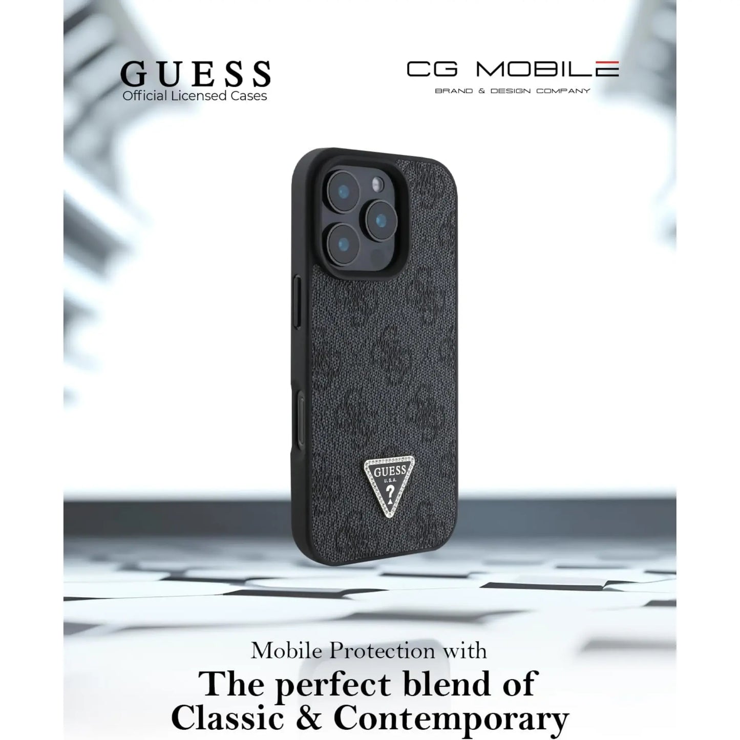 Guess 4G Strass Hülle mit Dreieckslogo – iPhone 16 Pro Max, Schwarz