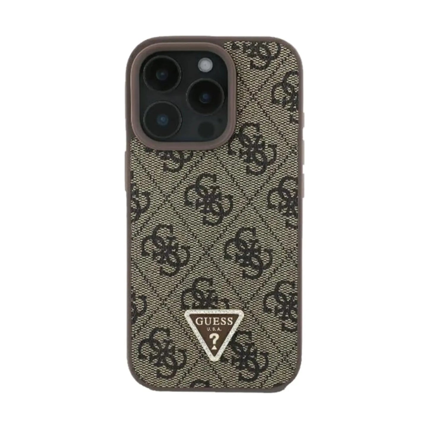 Guess Hülle 4G Strass Triangle Metal Logo Braun – iPhone 16 Pro Max