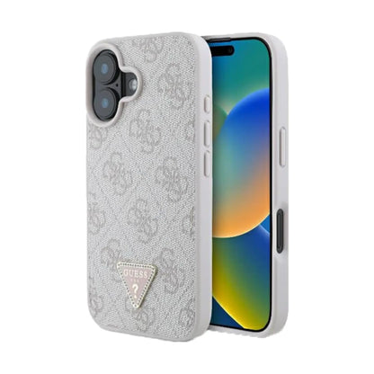 Guess Hülle 4G Strass Triangle Metal Logo Rosa – iPhone 16