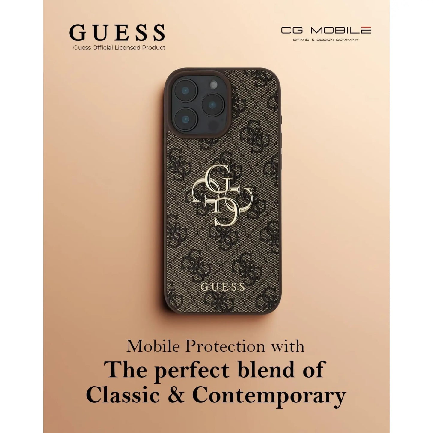 Guess Monogramm Hülle mit 4G-Metalllogo – iPhone 16 Pro Max, Dunkelbraun