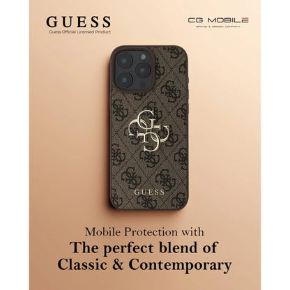 Guess Monogramm Hülle mit 4G-Metalllogo – iPhone 16 Pro Max, Dunkelbraun
