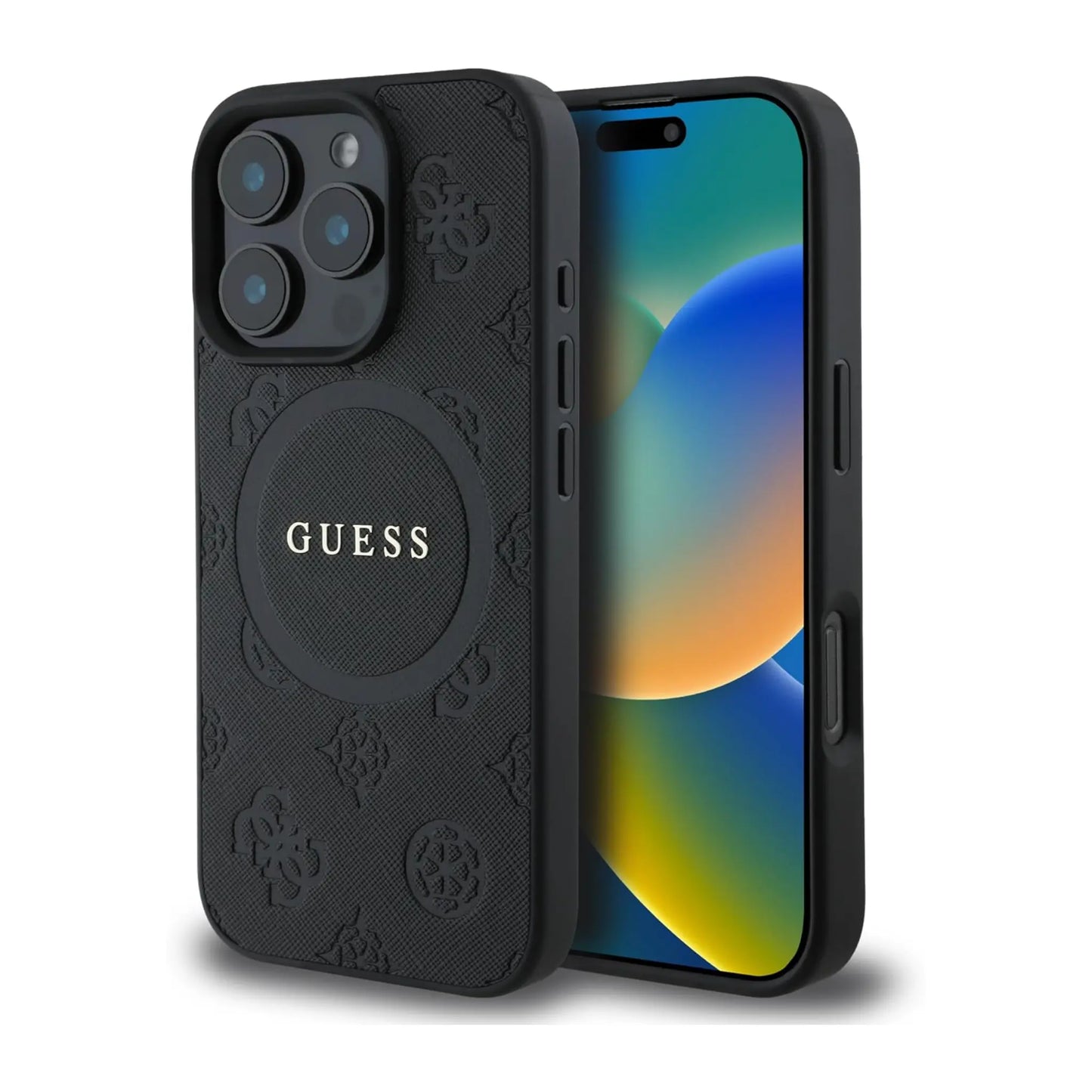 Guess Hülle Saffiano Peony Classic Logo MagSafe Schwarz – iPhone 16 Pro Max